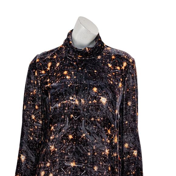 CAMILLA and MARC Women's Velvet Long Sleeve Top Mock Neck Cassini Print sz 8 - Picture 5 of 11